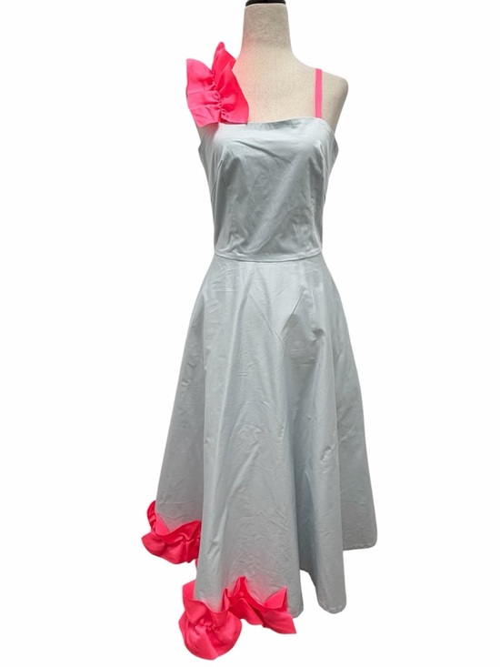 PASKAL Dresses & Skirts - Paskal Ruffled Satin Trimmed Stretch Cotton Poplin Blue Pink Midi Dress X-Small